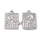 Non-Tarnish 304 Stainless Steel Bigs Pendants, Rectangle with Moon and Mushroom, Stainless Steel Color, 25x18x2.5mm, Hole: 2.5mm