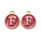 Golden Plated Alloy Enamel Charms, Cadmium Free & Lead Free, Enamelled Sequins, Flat Round with Letter, Camellia, Letter.F, 14x12x2mm, Hole: 1.5mm