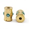 PVD Vacuum Plating 201 Stainless Steel Beads, with Enamel, Real 18K Gold Plated, Column with Evil Eye, Dark Cyan, 15.5x12mm, Hole: 3mm