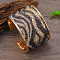 Colorful Iron Rhinestone Pattern Wide Cuff Bangles for Women, Light Gold, Zebra Print, Inner Diameter: 2-1/2 inch(6.2cm), 48mm