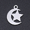 Non-Tarnish 201 Stainless Steel Laser Cut Charms, Star with Moon, Stainless Steel Color, 14x12x1mm, Hole: 1.5mm