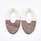 Resin & Walnut Wood Pendants, Oval, White, 38x21x4mm, Hole: 1.6mm