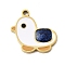 304 Stainless Steel Enamel Charms, Ion Plating(IP), Duck Charm, Real 18K Gold Plated, White, 14x15x2mm, Hole: 1.5mm