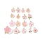 Alloy Enamel Pendants, Flower Charm, Light Gold, Pink, 14~24x10~25.5x1~4mm, Hole: 2mm, 30pcs/set