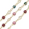 Brass Chain, with Glass and Enamel Links, Cadmium Free & Nickel Free & Lead Free, Round, Soldered, with Spool, Real 18K Gold Plated, 10x4.5x2mm