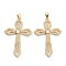 Brass Micro Pave Clear Cubic Zirconia Pendants, Long-Lasting Plated, Cross, Real 18K Gold Plated, 41x28x4mm, Hole: 4x3.5mm
