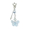 Electroplate Acrylic Butterfly Pendant Decorations, with Glass Beads and Star Alloy Swivel Clasps, Light Steel Blue, 132mm, Pendant: 62~96mm