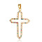 Brass Micro Pave Colorful Cubic Zirconia Pendants, Cadmium Free & Nickel Free & Lead Free, Hollow Cross Charms, Real 18K Gold Plated, 34x23x2.3mm