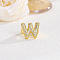 Brass Micro Pave Clear Cubic Zirconia Cuff Rings, Golden, Letter W, Inner Diameter: Adjustable