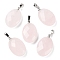 Natural Rose Quartz Pendants, Faceted Oval Charms with Platinum Plated Brass Snap on Bails, 21.8x13.4~13.5x6.2mm, Hole: 5.3x3.7mm