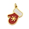 Christmas Theme Ion Plating(IP) 304 Stainless Steel Pendants, with Enamel and Jump Ring, Golden, Gloves, 17x11.5x1mm, Hole: 2.5mm