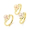 Brass Micro Pave Cubic Zirconia Leaf Adjustable Rings, with Natural Pearl, Real 18K Gold Plated, US Size 6 1/2(16.9mm)