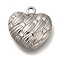 Anti-Tarnish 304 Stainless Steel Pendants, Heart Charm, Stainless Steel Color, 13.5x13x3.2mm, Hole: 1.6mm