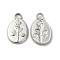 Non-Tarnish 304 Stainless Steel Pendants, Oval with Flower Charm, Stainless Steel Color, 17x11x2mm, Hole: 3mm