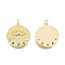 Brass Pave Cubic Zirconia Pendants, with Jump Rings, Nickel Free, Real 18K Gold Plated, Flat Round with Eye, Colorful, 27x24.5x3mm, Jump Ring: 6x1mm, 4mm inner diameter