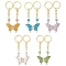 5 Pairs 5 Colors Butterfly Alloy Enamel Keychains, with Glass Pearl Beads and Iron Split Key Rings, Mixed Color, 10cm, 1 pair/color