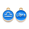 Alloy Enamel Pendants, Cadmium Free & Lead Free, Flat Round with Constellation, Light Gold, Dodger Blue, Libra, 22x18x2mm, Hole: 1.5mm