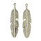 Tibetan Style Alloy Feather Big Pendants, Lead Free & Cadmium Free, Platinum, 61x15x3mm, Hole: 2mm