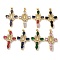 Brass Micro Pave Cubic Zirconia Pendants, with Glass, Cadmium Free & Nickel Free & Lead Free, Cross with Virgin Mary, Real 18K Gold Plated, 35.5x22.5x4mm, Hole: 4x3.5mm