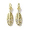Rack Plating Brass Cubic Zirconia Pendants, Lead Free & Cadmium Free, Feather, Real 18K Gold Plated, 17x5.5x2mm