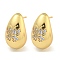 Rack Plating Brass Micro Pave Clear Cubic Zirconia Stud Earring, Cadmium Free & Lead Free, Long-Lasting Plated, Teardrop, Real 18K Gold Plated, Butterfly, 19x12mm
