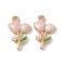 Alloy Enamel Pendants, Golden, Flower Charm, Misty Rose, 19x11x4mm, Hole: 1.6mm