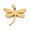 304 Stainless Steel Pendants,  with Jump Ring, Ion Plating(IP), Real 18K Gold Plated, Dragonfly, 11x15x1.2mm, Hole: 2.5mm