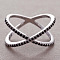 Simple Style Brass Cubic Zirconia Finger Rings, Criss Cross Rings, Platinum, Black, US Size 7(17.3mm)