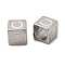 304 Stainless Steel European Beads, Large Hole Beads, Cube with Letter, Letter O, 7x7x7mm, Hole: 5.5mm