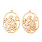 Brass Micro Pave Clear Cubic Zirconia Pendants, Nickel Free, Oval with Bird, Real 18K Gold Plated, 31x21x1.5mm, Hole: 1.4mm
