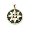 Brass Micro Pave Clear Cubic Zirconia Pendants, Cadmium Free & Nickel Free & Lead Free, with Shell, Flat Round with Star, Real 18K Gold Plated, 22x20x4.5mm, Hole: 4.5x2.5mm