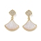 Brass & Shell & Clear Cubic Zirconia Pendants, Cadmium Free & Nickel Free & Lead Free, Fan Charms, Real 18K Gold Plated, 19.5mm, Hole: 2x3mm