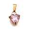 304 Stainless Steel Micro Pave Cubic Zirconia Pendants, Heart Charms, Vacuum Plating, Pink, 13x9.5x5mm, Hole: 3x5.5mm