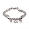 Non-Tarnish 201 Stainless Steel Triple Layered Multi-strand Bracelet, 304 Stainless Steel Clasps , Flower Charm Bracelet for Women, 304 Stainless Steel Clasps , Stainless Steel Color, 7-1/2 inch(19cm)