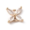 Brass Pave Clear Glass Connector Charms, Nickel Free, Flower Links, Golden, 11x11x3mm, Hole: 1.4mm
