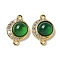 Brass Micro Pave Clear Cubic Zirconia Connector Charms, Flat Round Natural Green Onyx Agate(Dyed & Heated) Links, Real 18K Gold Plated, 17.5x12.5x5.5mm, Hole: 1.5mm