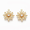 Brass Micro Pave Clear Cubic Zirconia Pendants, Nickel Free, Flower, Real 18K Gold Plated, 17x15x2.5mm, Hole: 1mm