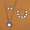Flower Alloy with Synthetic Turquoise Pendant Necklaces & Dangle Earrings & Link Bracelets Sets, Antique Silver, White, 19.29 inch(490mm)