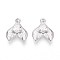 Brass Micro Pave Cubic Zirconia Pendants, Fishtail Charms, Real Platinum Plated, 13x11x4mm, Hole: 1.5mm