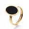 304 Stainless Steel Finger Rings, with Resin, Oval, Size 6~9, Golden, 16~19mm