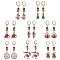 8 Pair 8 Style Glass Dangle Leverback Earrings, Golden Alloy Jewelry, Christmas Hat & Candy Cane & Tree & Snowflake & Santa Claus, Mixed Color, 41~52x6~23mm, 1 Pair/style