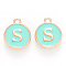 Golden Plated Alloy Enamel Charms, Cadmium Free & Lead Free, Enamelled Sequins, Flat Round with Letter, Turquoise, Letter.S, 14x12x2mm, Hole: 1.5mm