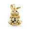 Brass Micro Pave Cubic Zirconia Pendants, Long-Lasting Plated, Cadmium Free & Lead Free, Real 18K Gold Plated, Rabbit, Clear, 23x15x8mm, Hole: 3x4mm