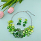 Flat Round Shell Dangle Earrings & Double Layer Necklaces Sets, with Alloy Findings, Green, 450mm