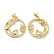 Brass Micro Pave Clear Cubic Zirconia Pendants, Cadmium Free & Lead Free, Ring wirh Heart Charms, Real 16K Gold Plated, 25.5x23x2.5mm, Hole: 4x3.5mm