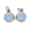 Brass Pave Cubic Zirconia Pendants, Flat Round Charms, with Jump Ring, Platinum, 11x8x5mm