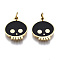 316 Surgical Stainless Steel Enamel Charms, with Jump Rings, Skull, Black, Real 14K Gold Plated, 11x10x1mm, Jump Ring: 3.4x0.5mm, 2.4mm inner diameter