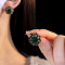 Alloy & Rhinestone Flower Stud Earrings, Emerald, 15mm