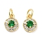 Brass Micro Pave Cubic Zirconia Charms, Cadmium Free & Nickel Free & Lead Free, with Jump Ring, Flat Round, Real 18K Gold Plated, Green, 8x6x3mm, Hole: 2.5mm