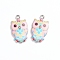 Alloy Enamel Pendants, Owl, Platinum, Colorful, 23.5x13x2mm, Hole: 1.6mm, 2pcs/bag